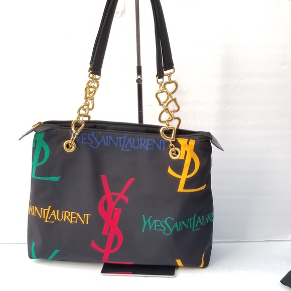 Gorgeous Vintage YSL Yves Saint Laurent Monogram canvas shoulder Tote handbag - Picture 5 of 16